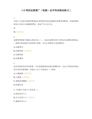 1+X网店运营推广初级证书考试理论练习二