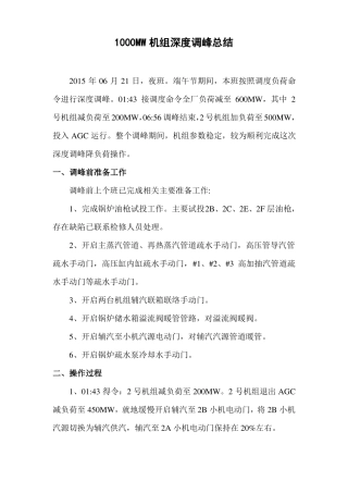 1000MW机组深度调峰调至200MW总结