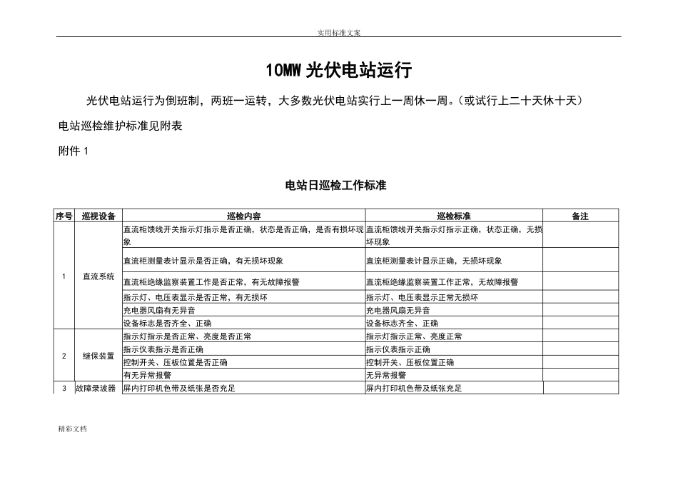10MW光伏电站运维记录簿表_第1页
