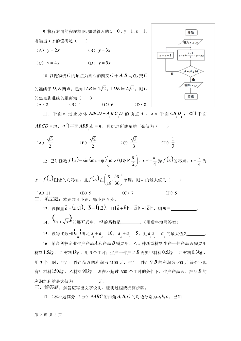 16年高考真题——理科数学新课标Ⅰ卷_第2页