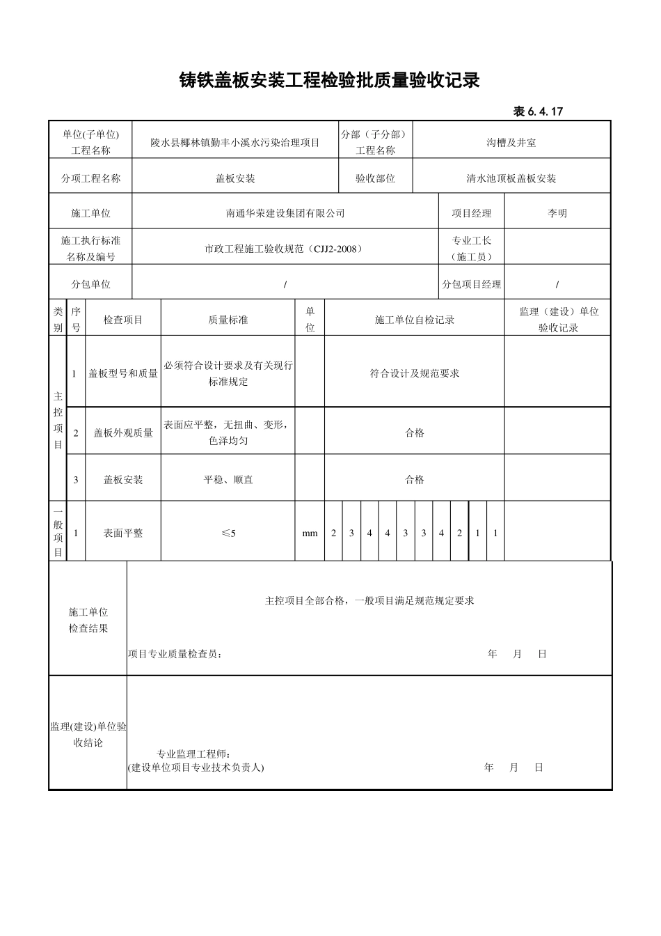 17-沟道盖板安装工程检验批质量验收记录_第1页