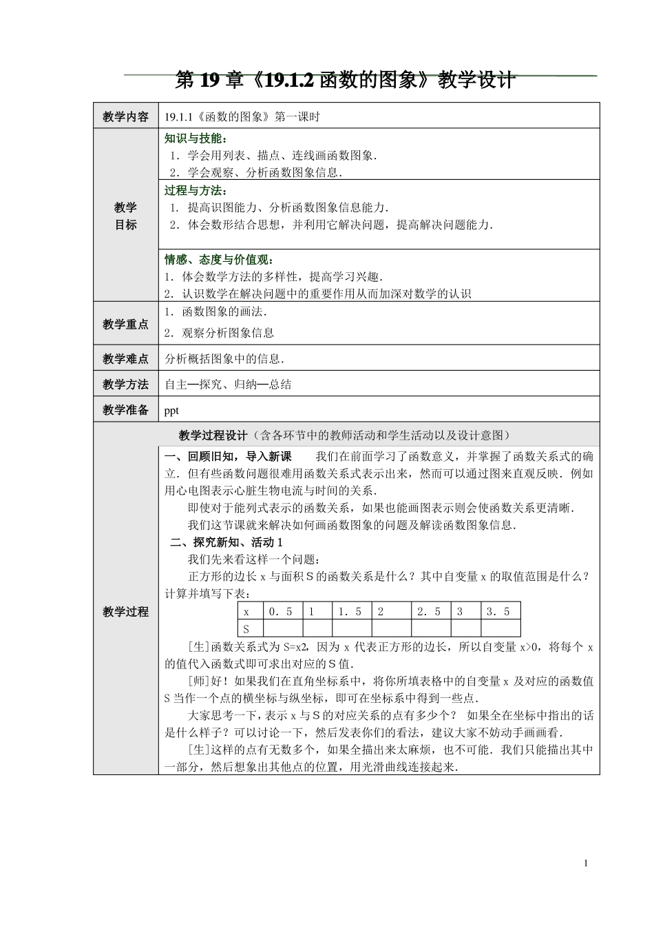 192优秀教案函数的图象-教学设计_第1页