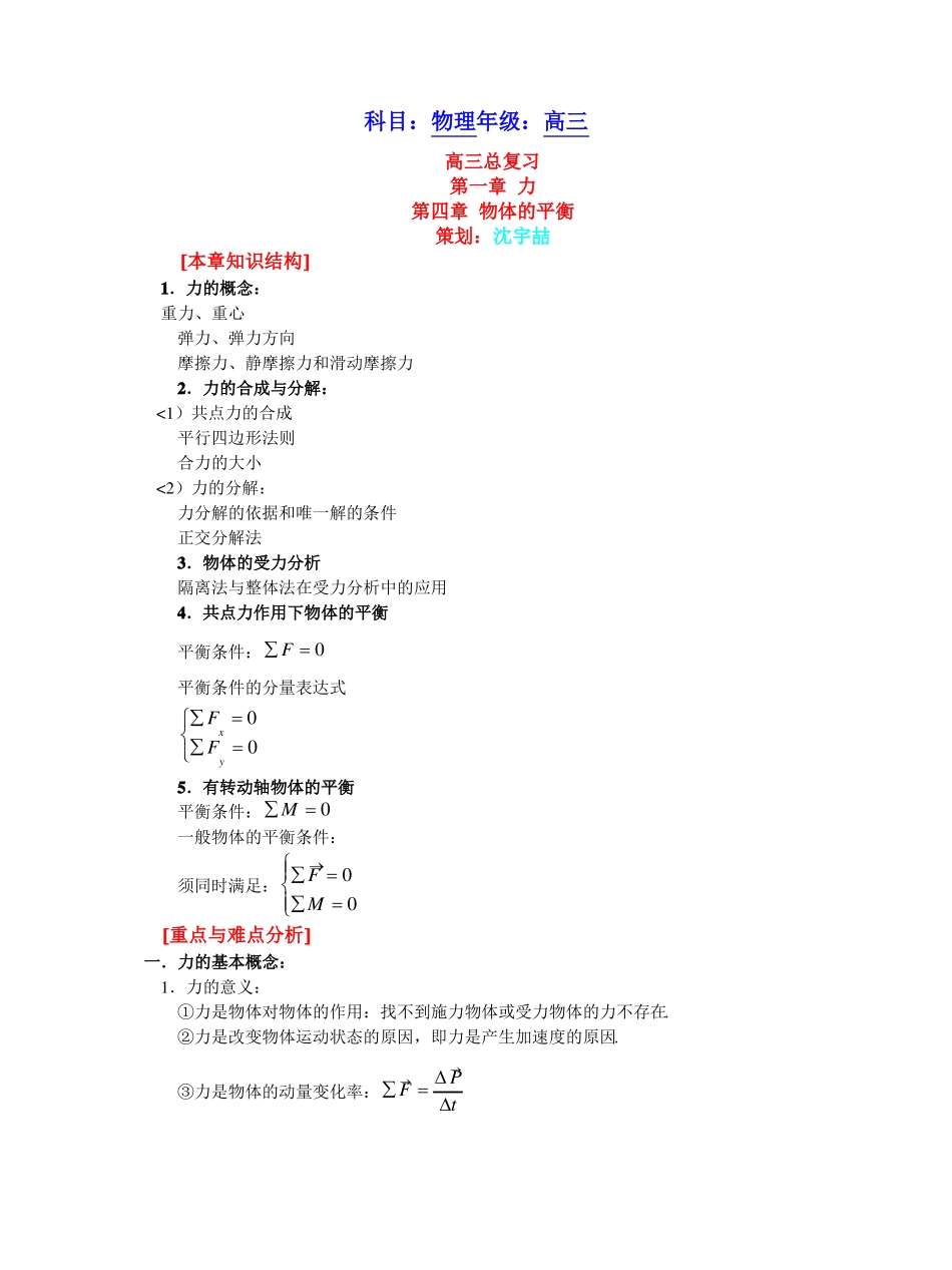 1、物体平衡相关知识点讲解总结_第1页