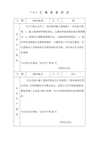 1工地安全日记-施工日记