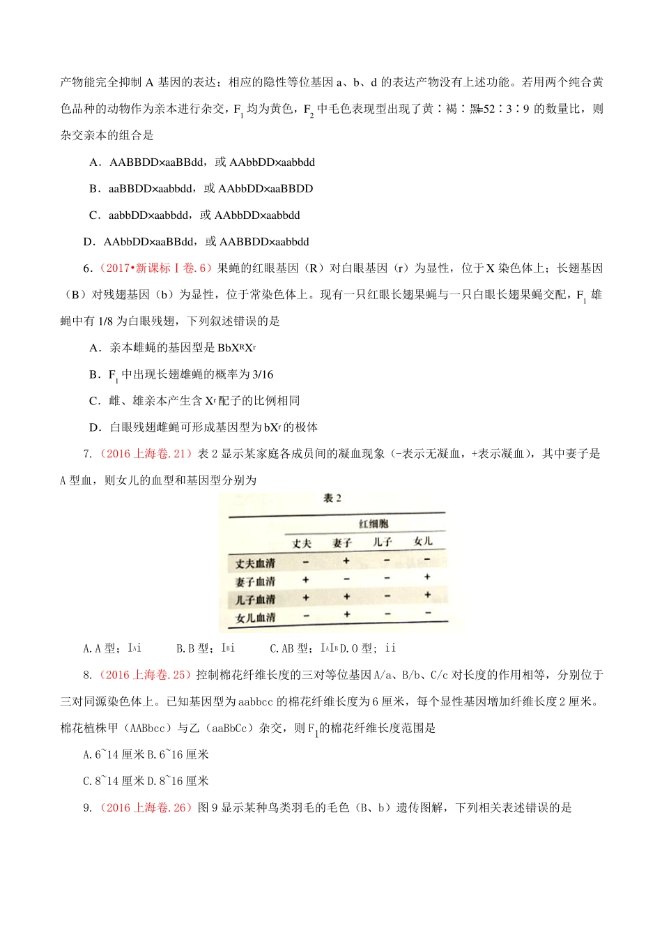 2012017三年高考生物试卷试题分类汇编专题07遗传的基本规律含答案_第2页