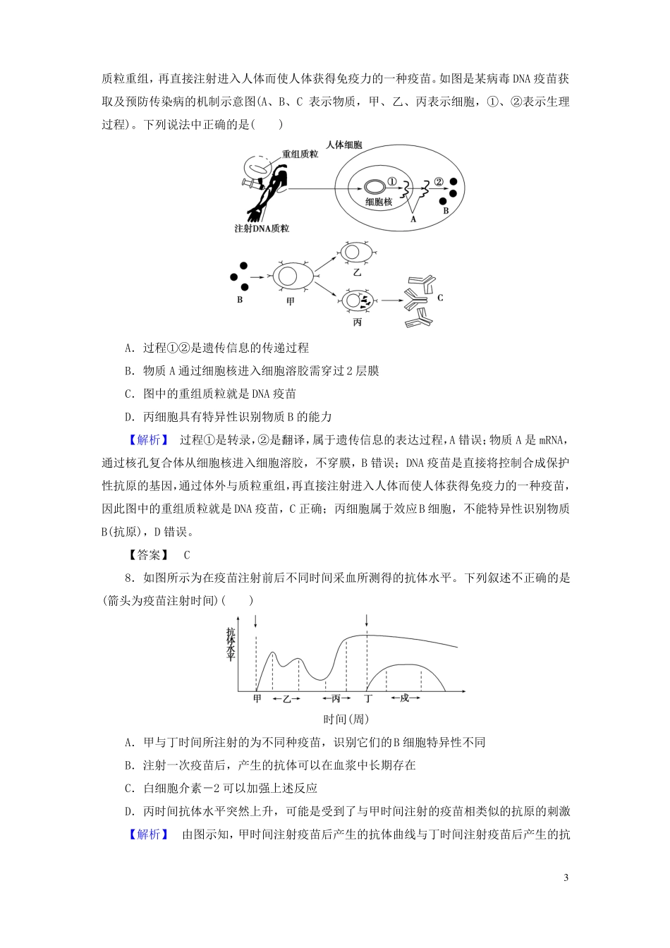 2012017学年高中生物免疫系统与免疫功能章末综合测评浙科版必修3讲义_第3页