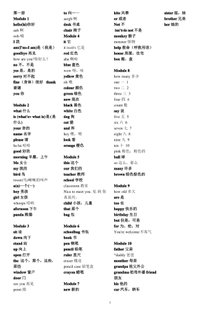 2013审定外研社小学新标准英语一年级起点第6册单词表