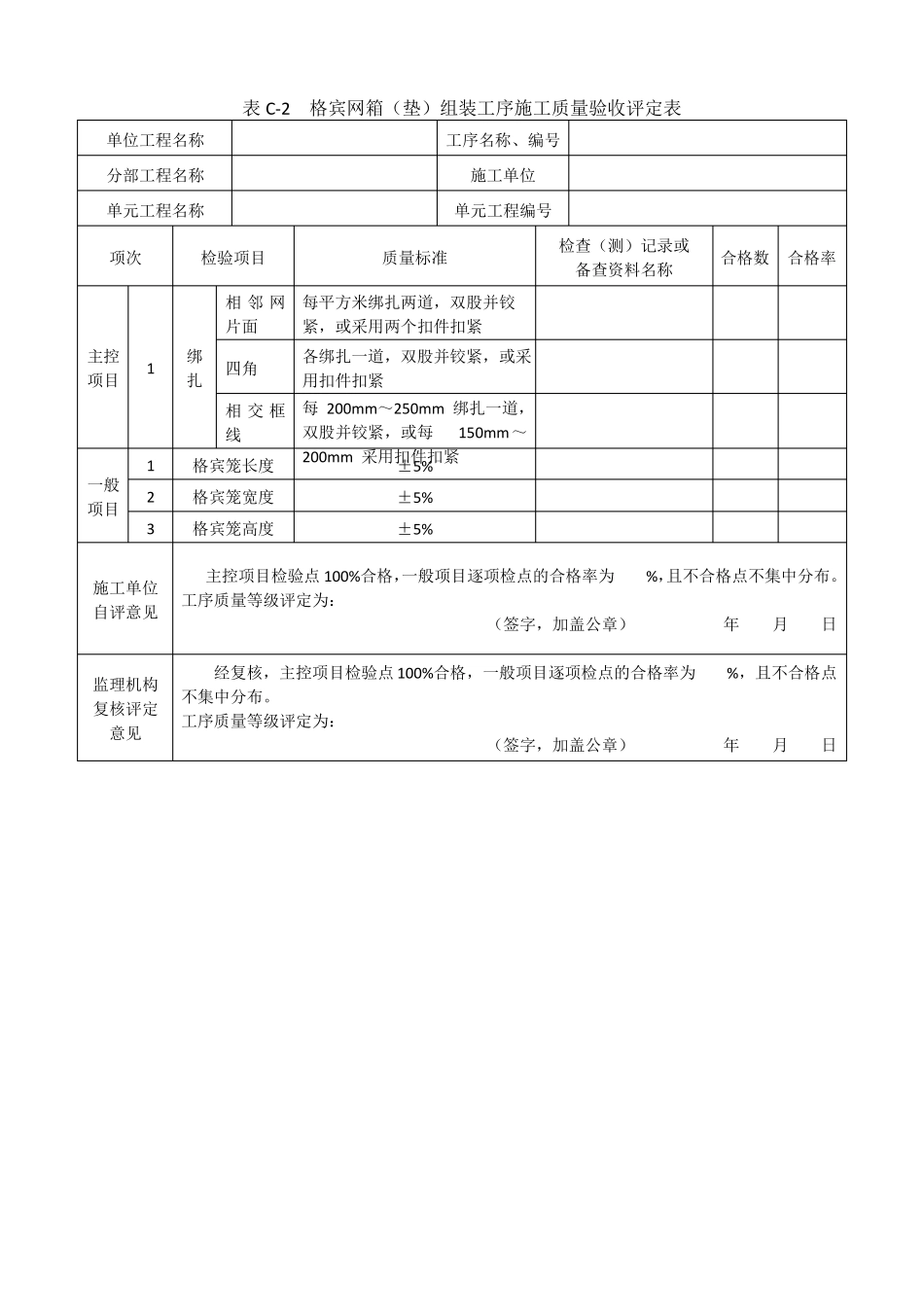2015宾格石笼单元工程评定表及说明详解_第2页