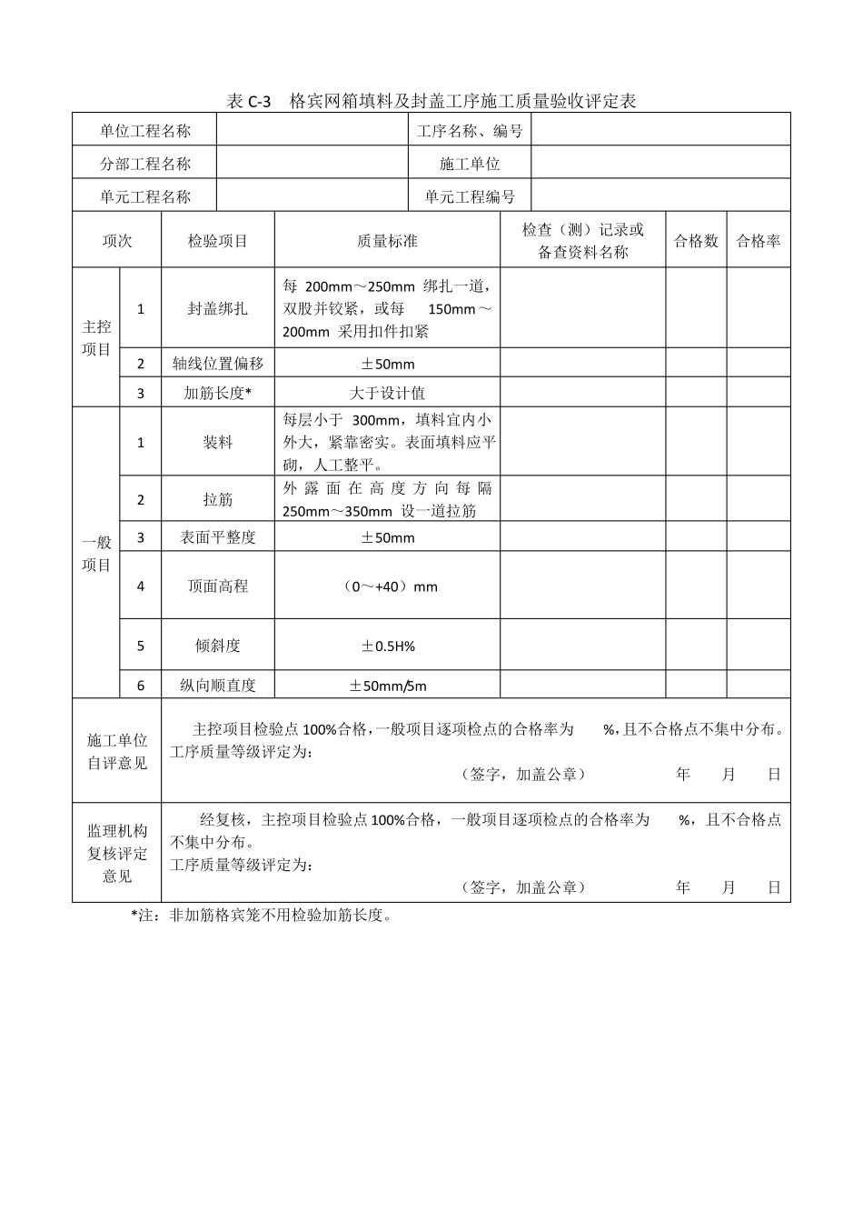 2015宾格石笼单元工程评定表及说明详解_第3页