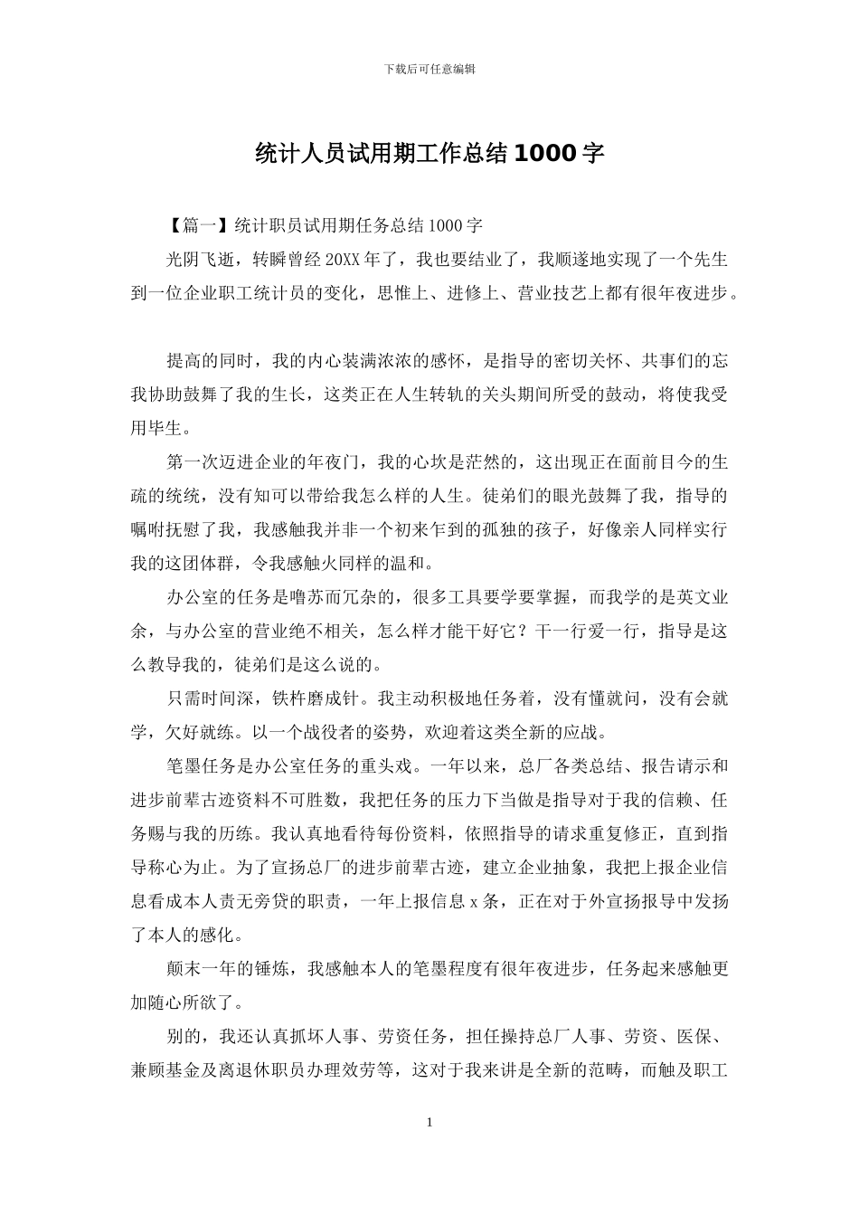 统计人员试用期工作总结1000字_第1页