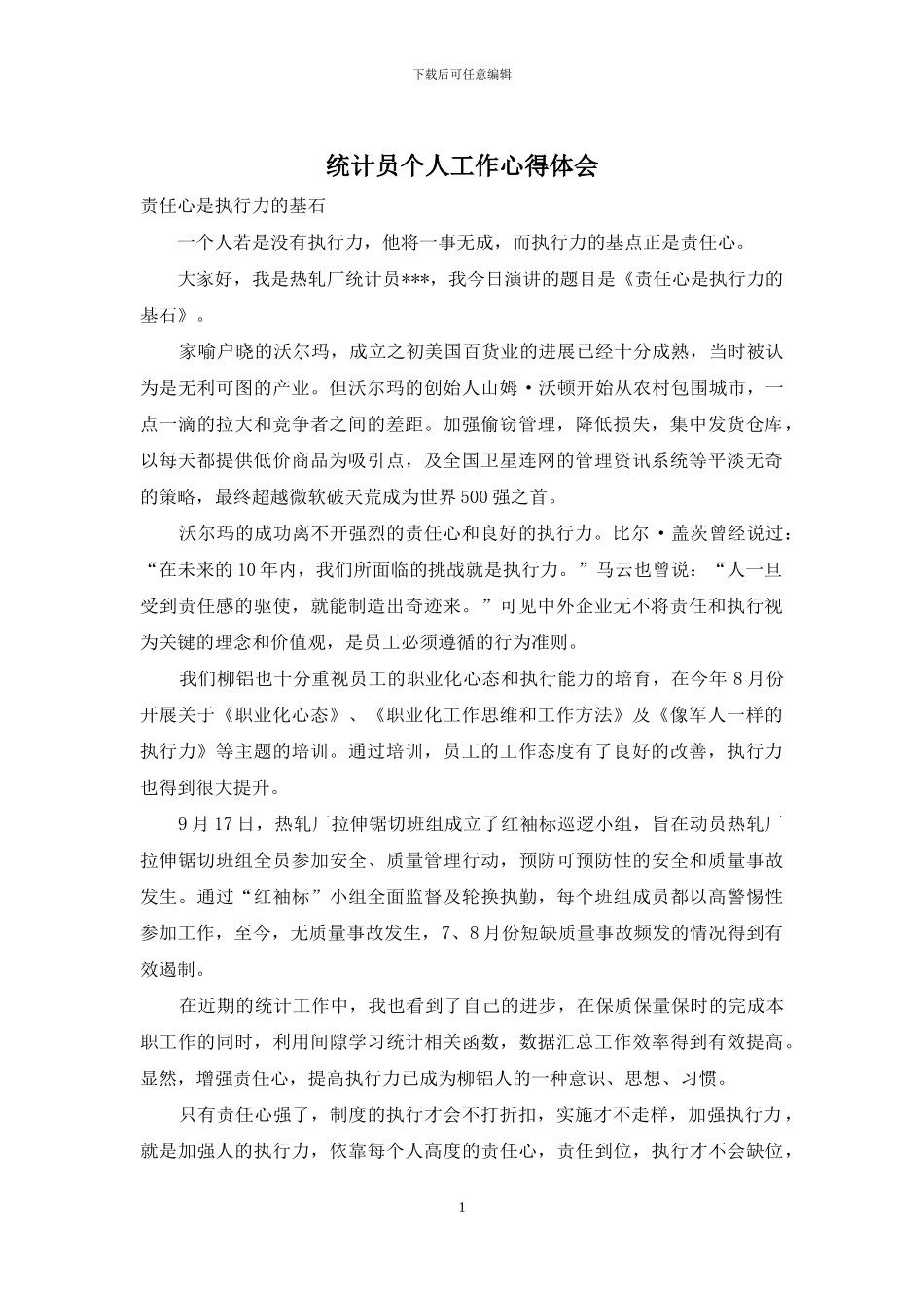 统计员个人工作心得体会_第1页