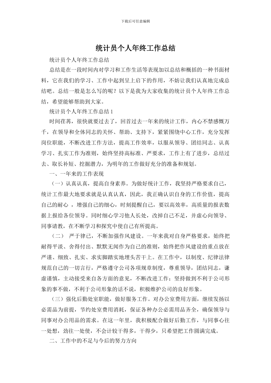 统计员个人年终工作总结_第1页