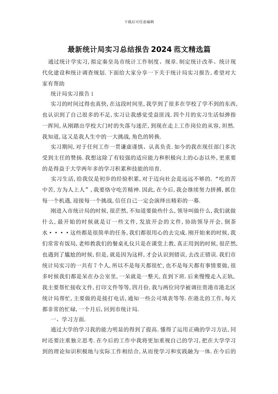 统计局实习总结报告2024范文精选篇_第1页