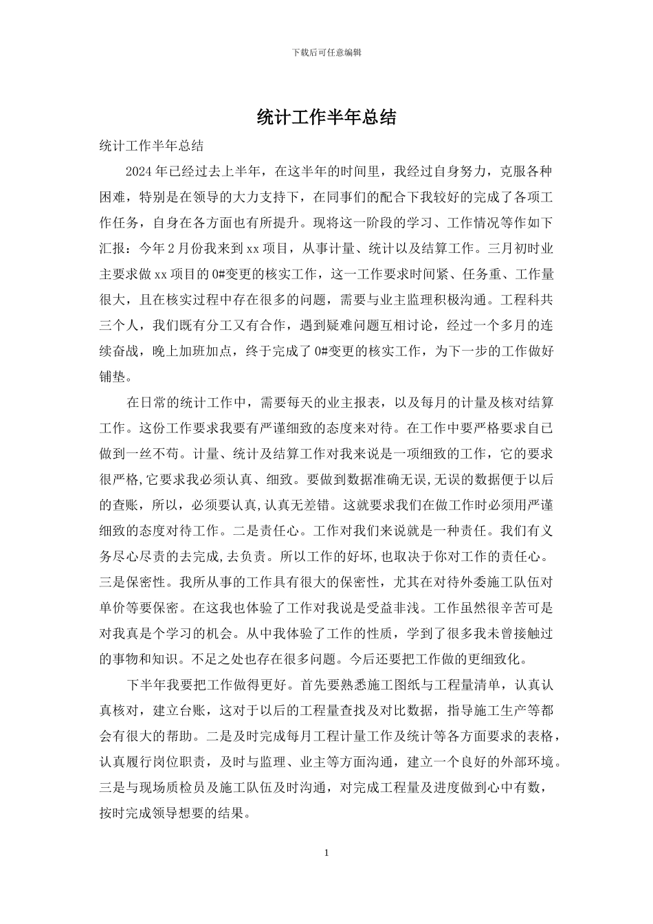 统计工作半年总结_第1页