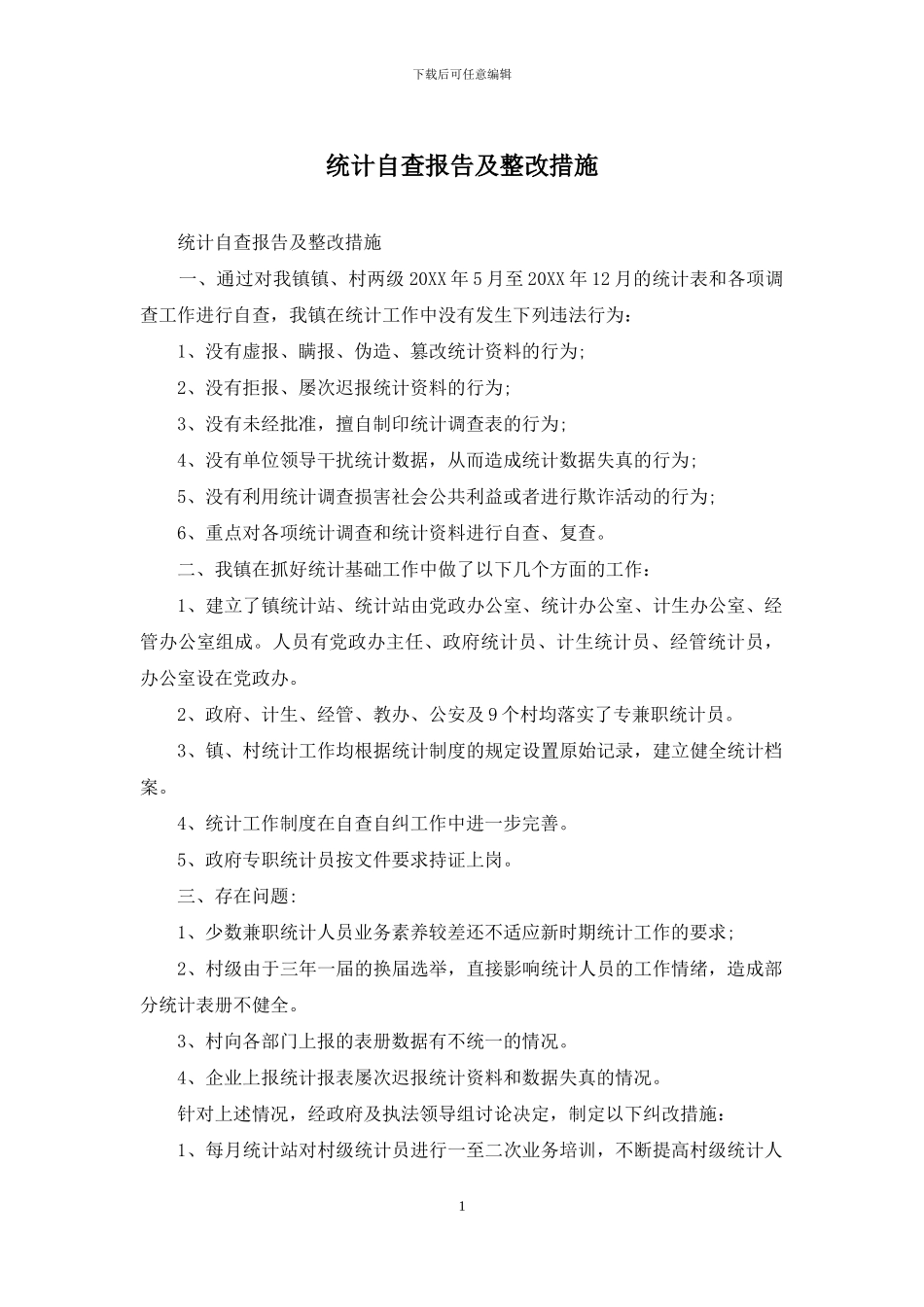 统计自查报告及整改措施_第1页