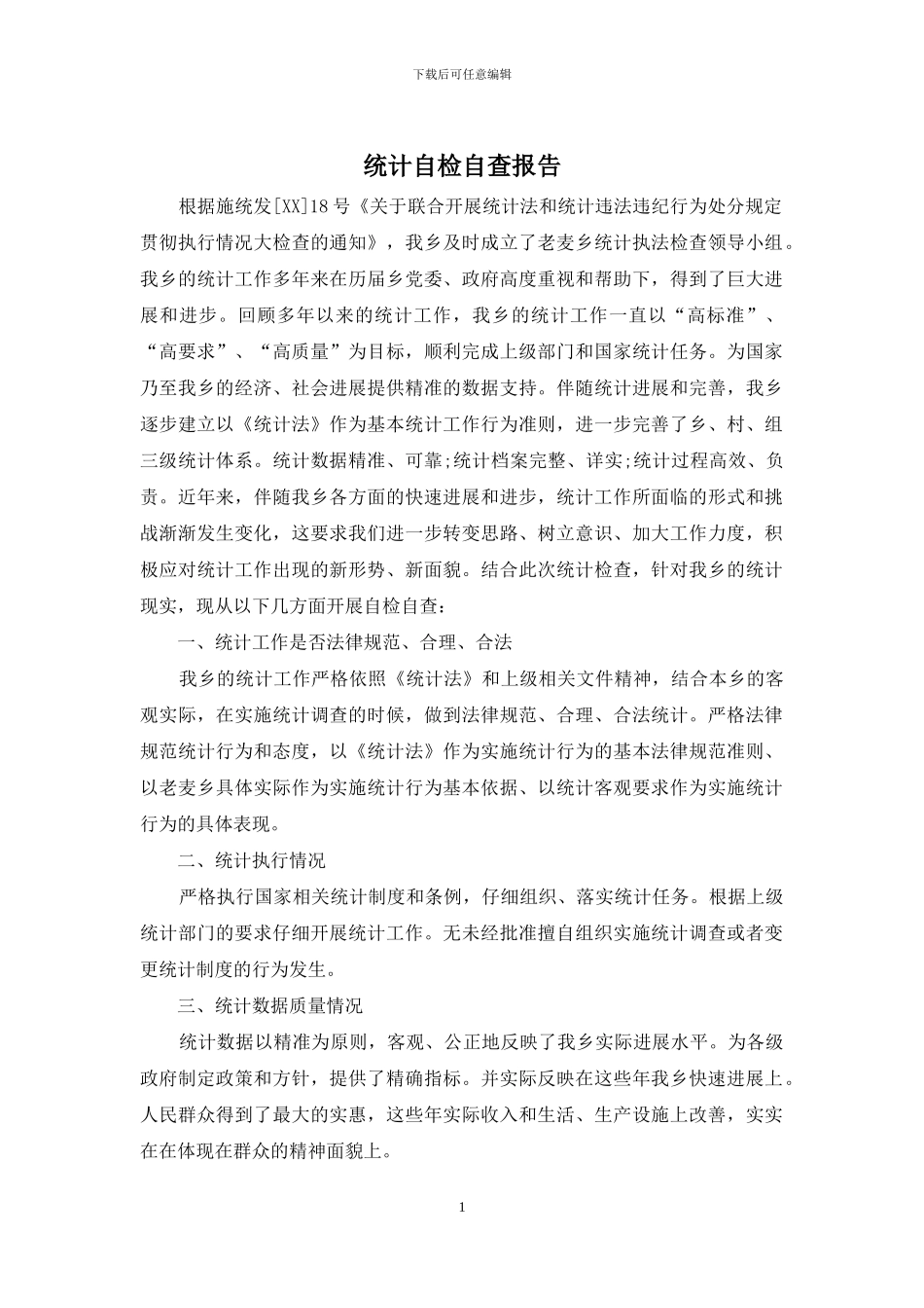 统计自检自查报告_第1页