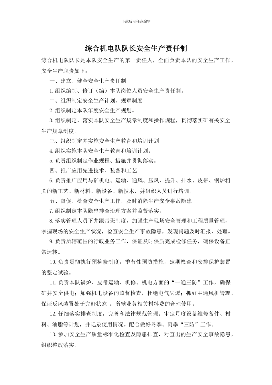 综合机电队队长安全生产责任制_第1页