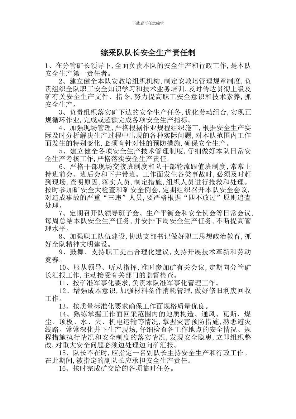 综采队队长安全生产责任制_第1页