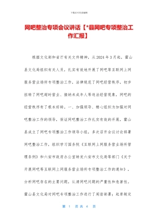 网吧整治专项会议讲话