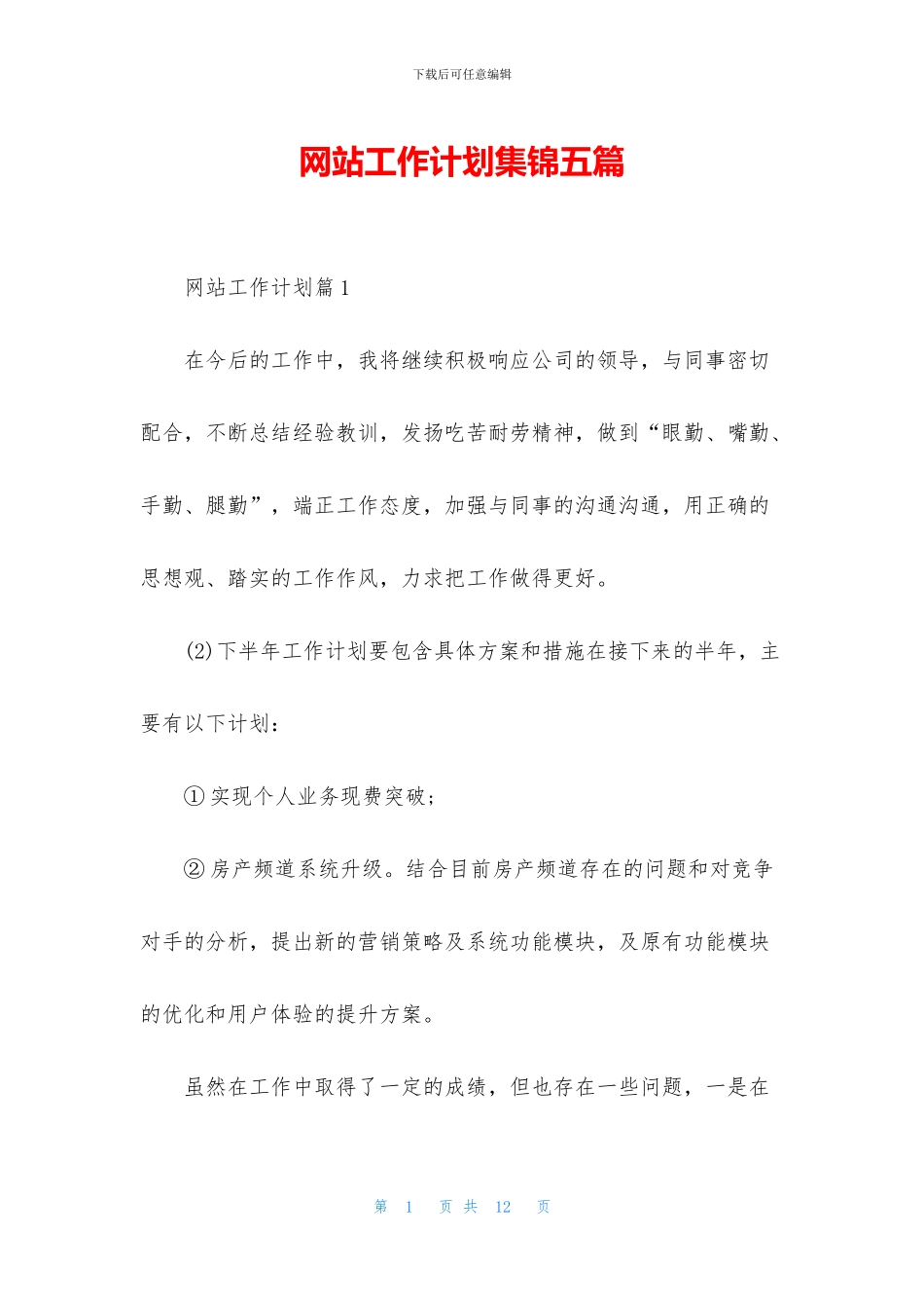 网站工作计划集锦五篇_第1页