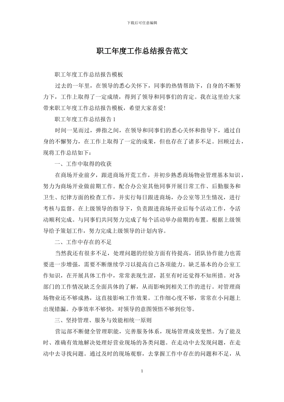 职工年度工作总结报告范文_第1页