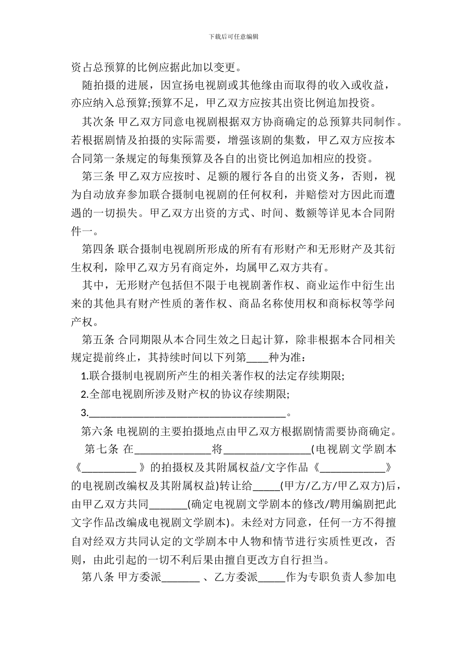 联合摄制电视剧合同模板_第3页
