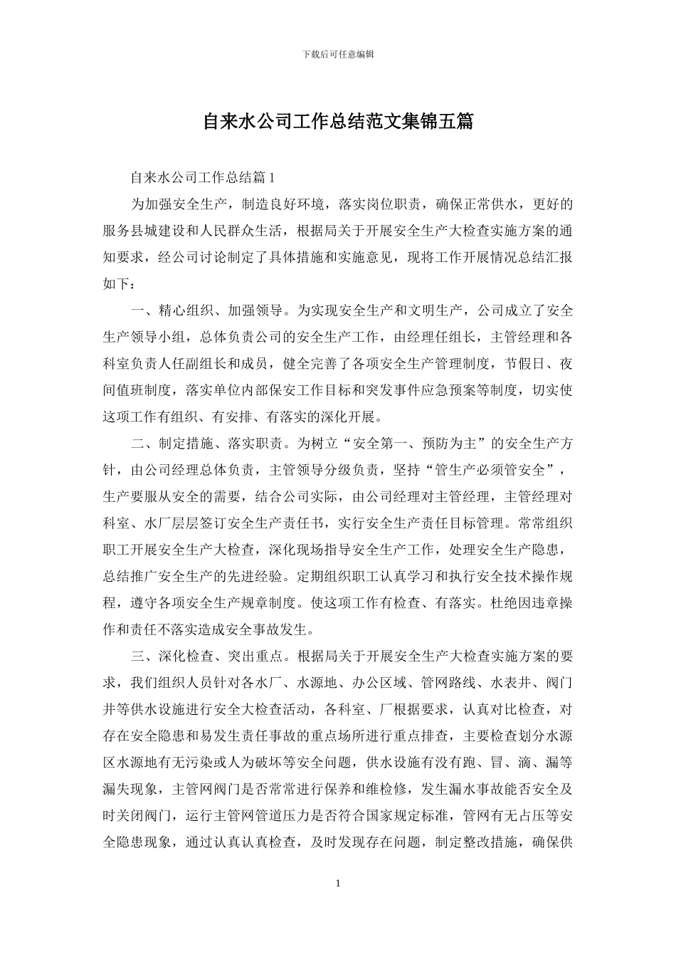 自来水公司工作总结范文集锦五篇_第1页