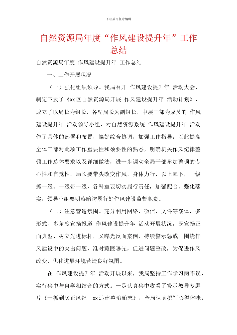 自然资源局年度“作风建设提升年”工作总结_第1页