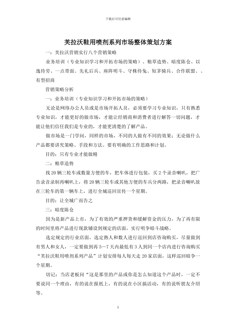芙拉沃鞋用喷剂系列市场整体策划方案_第1页