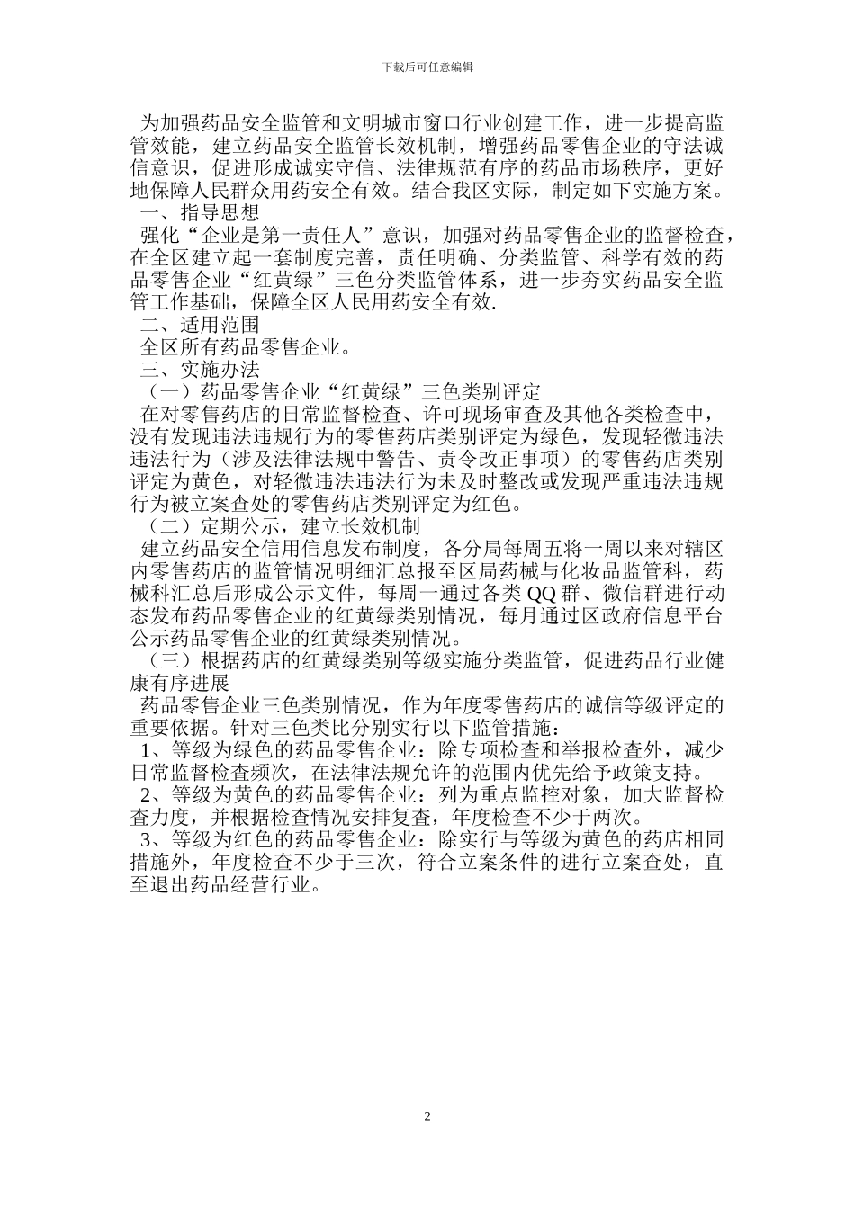 药品零售企业三色分类监管实施方案_第2页