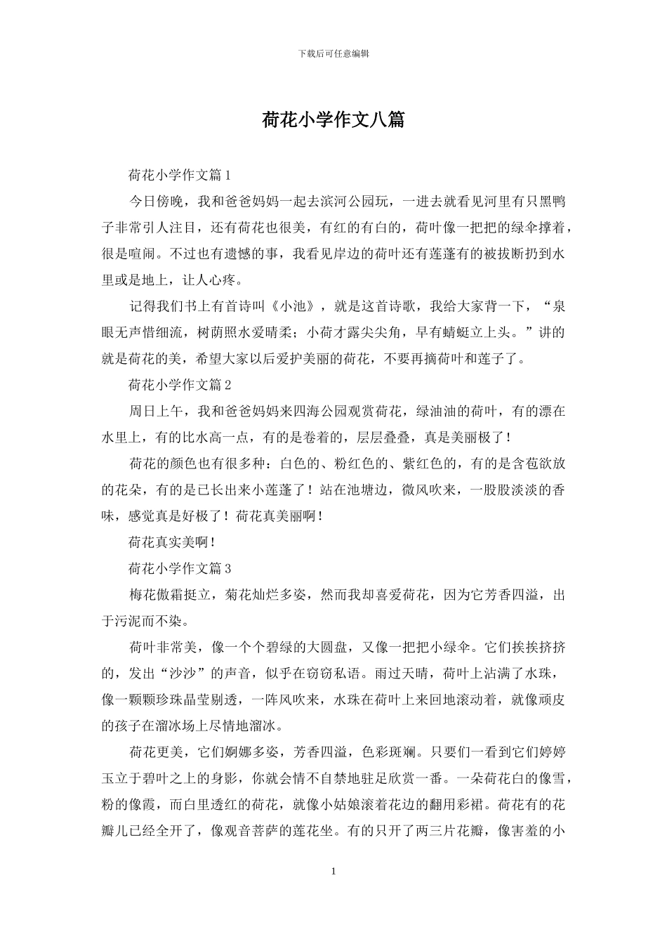 荷花小学作文八篇_第1页