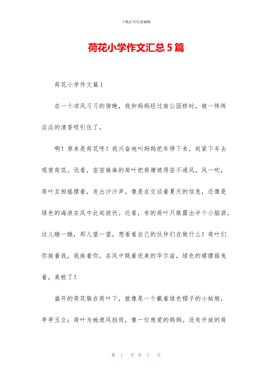 荷花小学作文汇总5篇_第1页