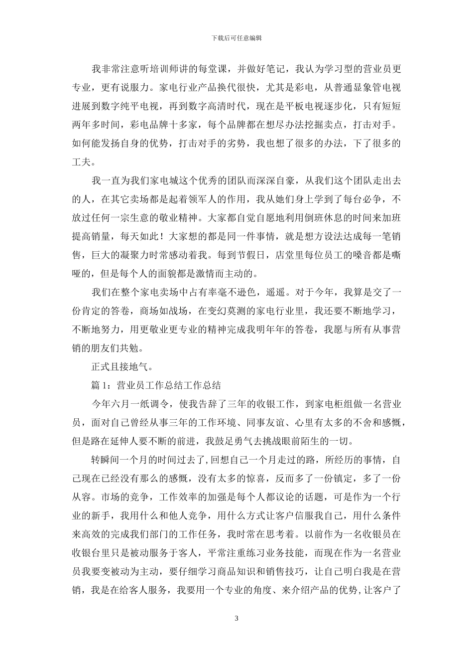 营业员个人总结报告简短文集_第3页