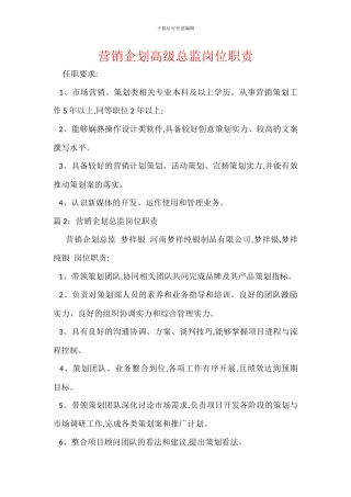 营销企划高级总监岗位职责