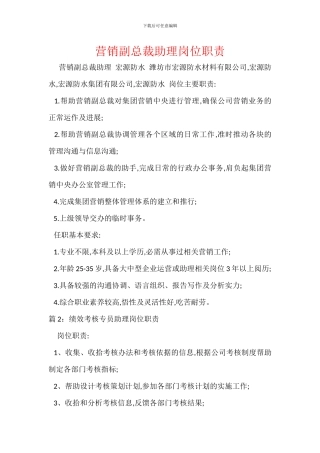 营销副总裁助理岗位职责