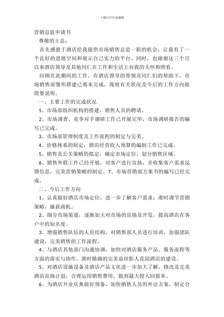 营销总监申请书_第2页