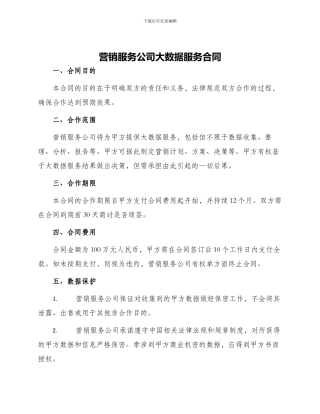 营销服务公司大数据服务合同
