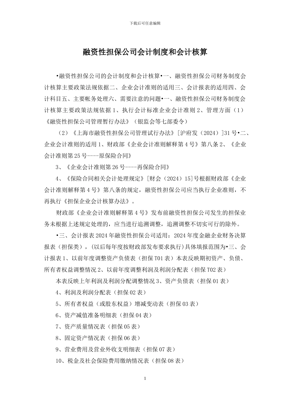 融资性担保公司会计制度和会计核算_第1页