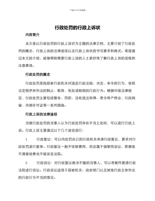 行政处罚的行政上诉状
