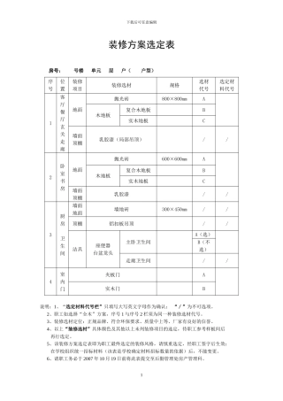 装修方案选定表