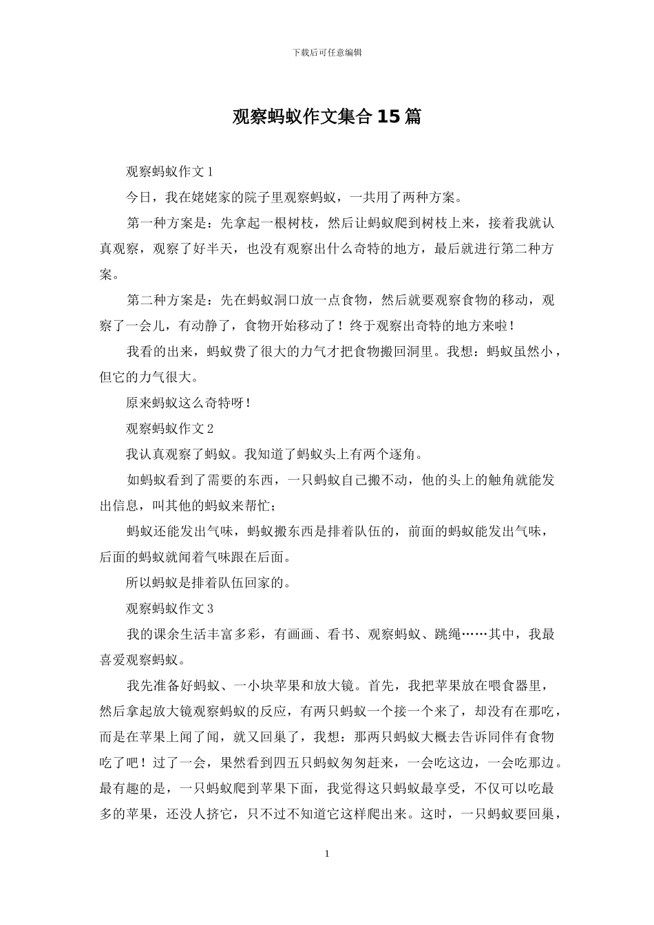 观察蚂蚁作文集合15篇_第1页