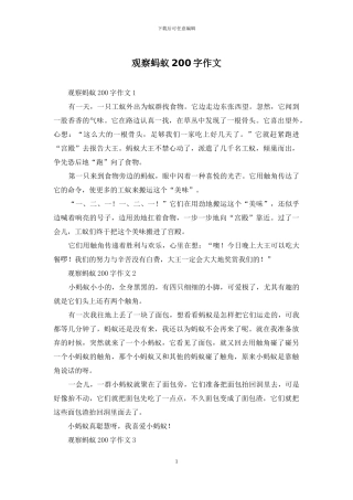 观察蚂蚁200字作文