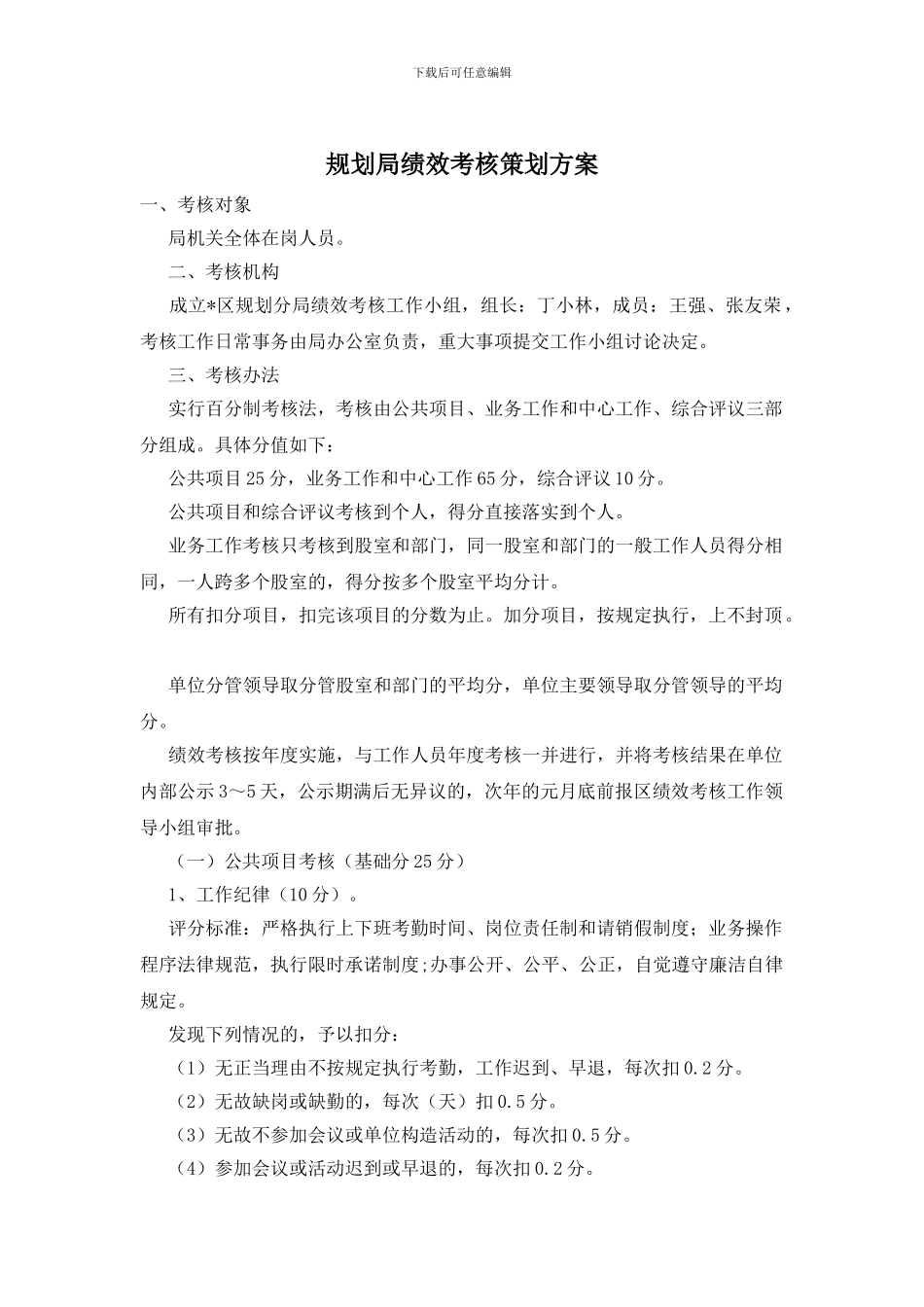 规划局绩效考核策划方案_第1页