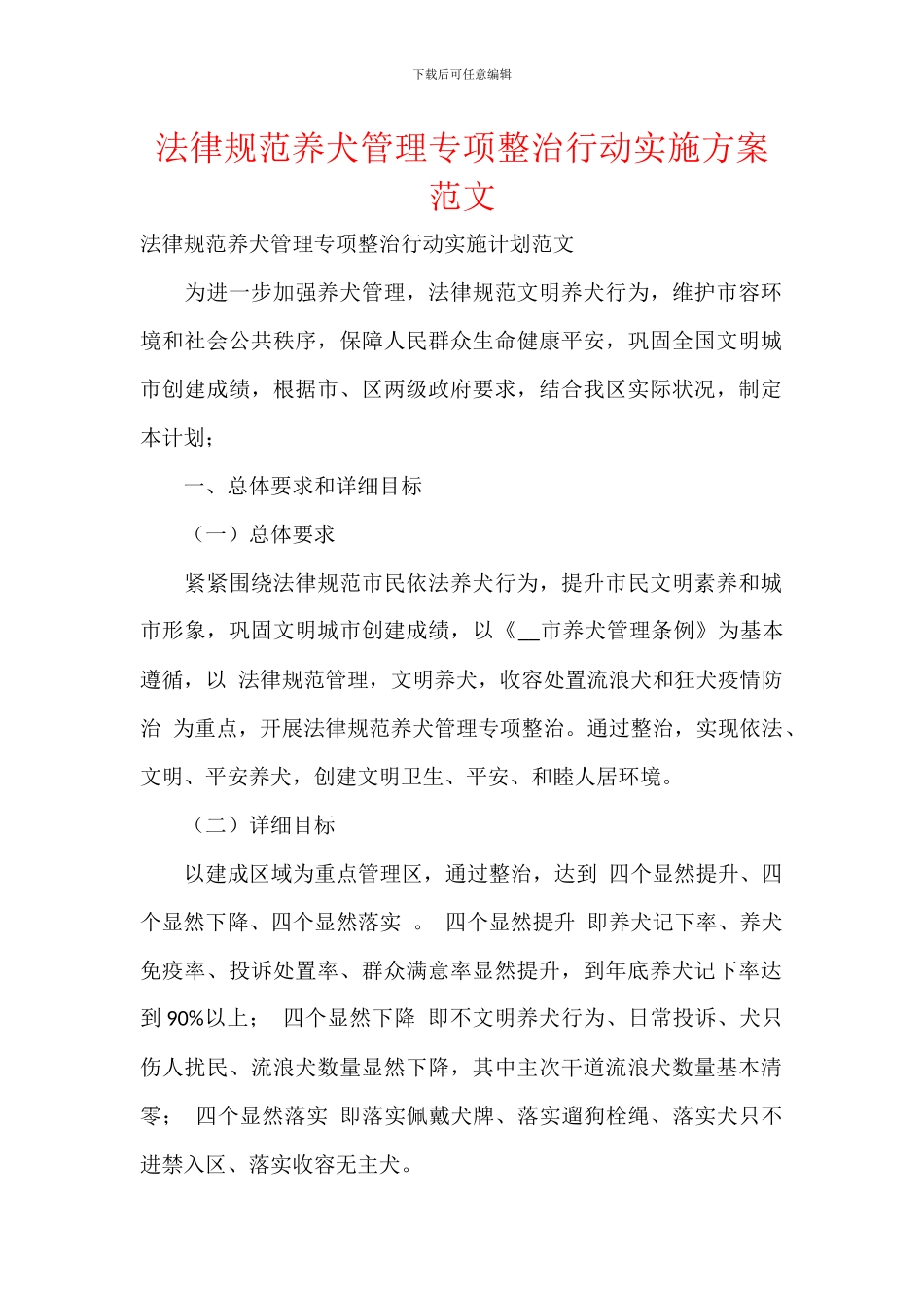 规范养犬管理专项整治行动实施方案范文_第1页