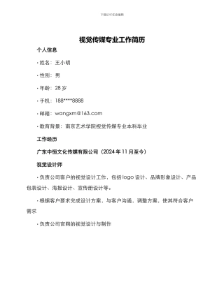视觉传媒专业工作简历