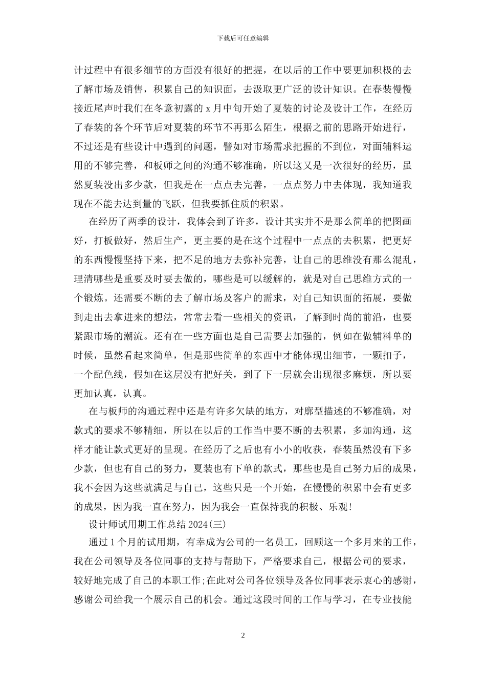 设计师试用期工作总结2024_第2页