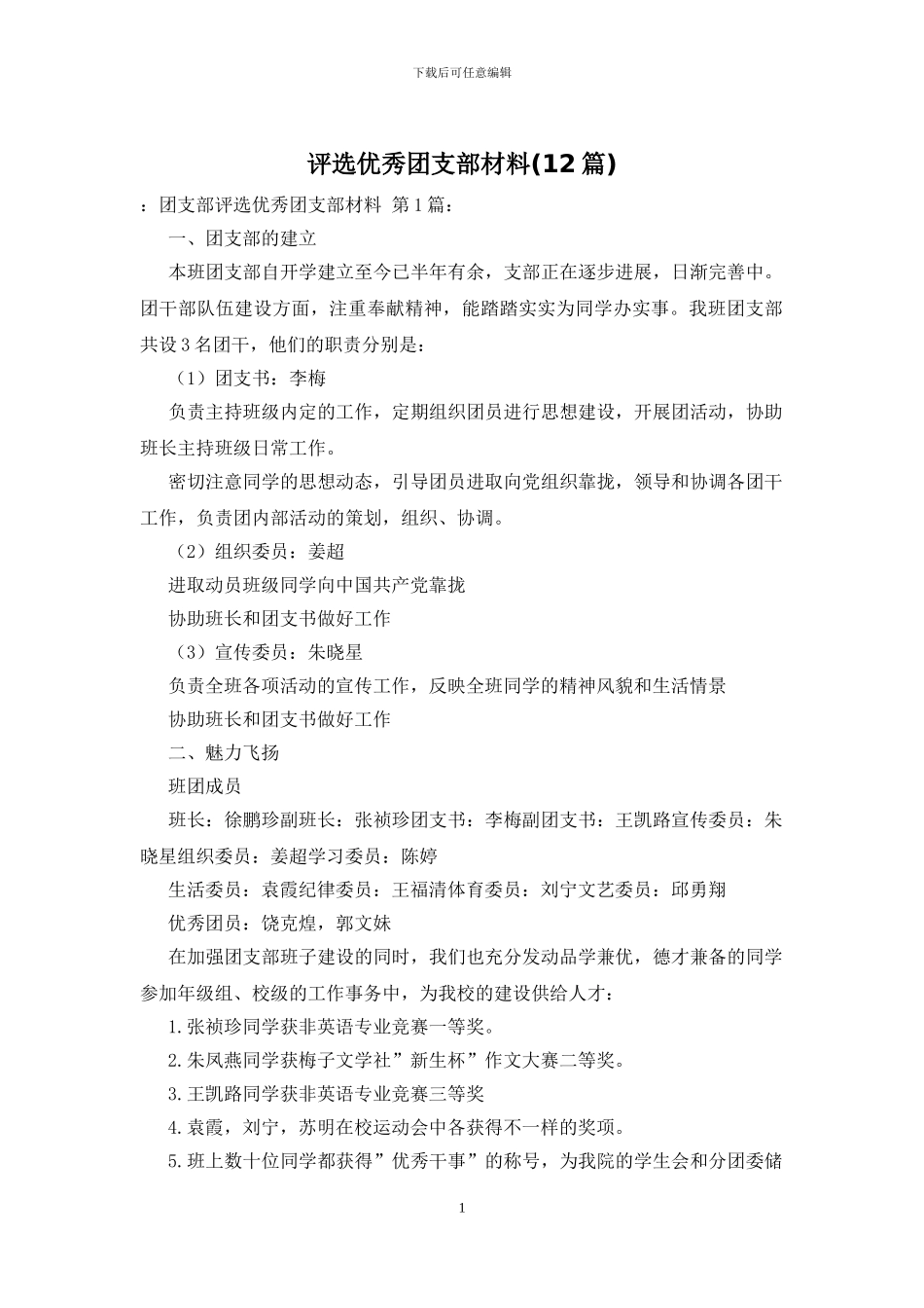 评选优秀团支部材料_第1页