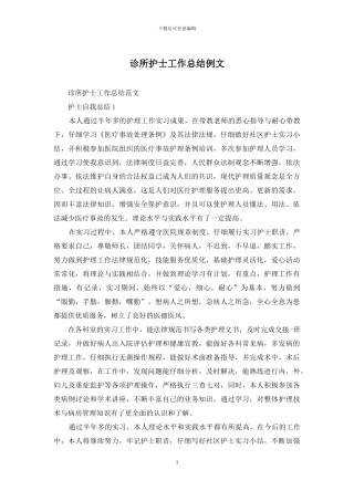 诊所护士工作总结例文