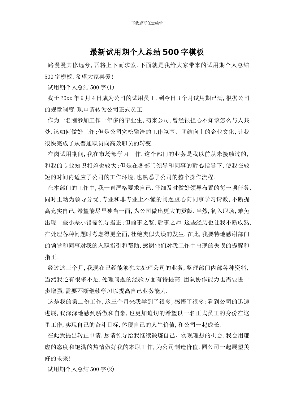 试用期个人总结500字模板_第1页