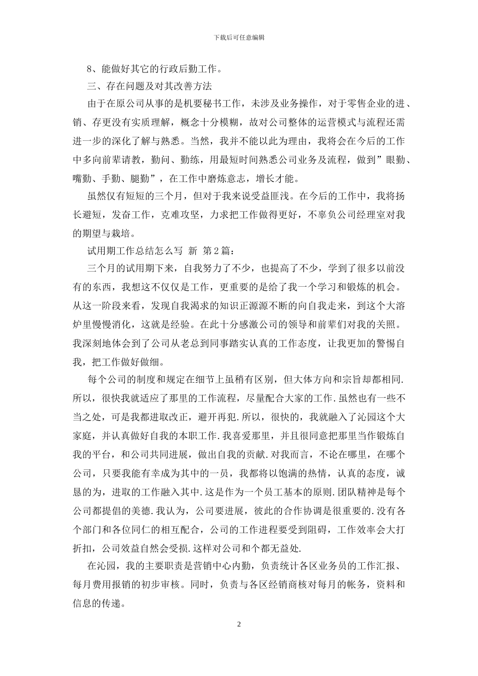 试用期工作总结怎么写-新人_第2页